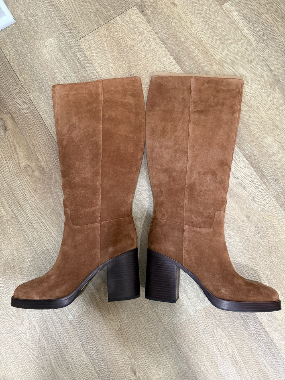 Vince Camuto Brown Suede Knee-High Boots Wide Calf Square Toe Zip 11 New$239